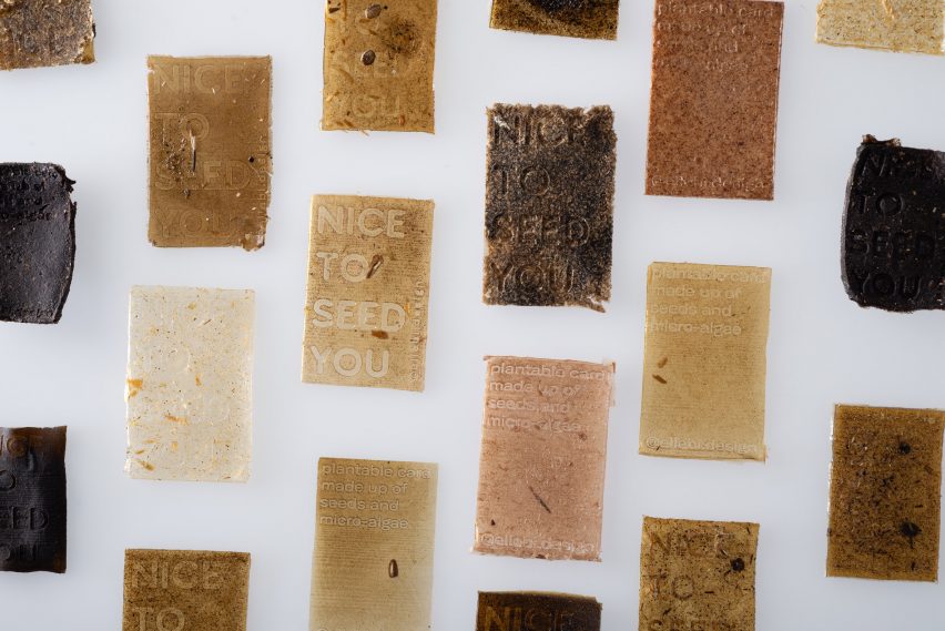 A photograph of multiple rectangular material swatches, in varying tones of beige and brown.