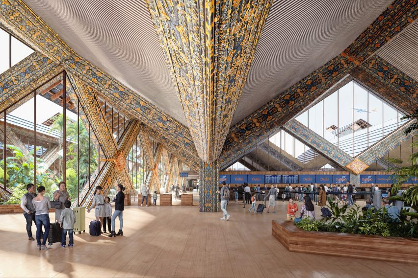 Interior render of Gelephu International Airport by BIG