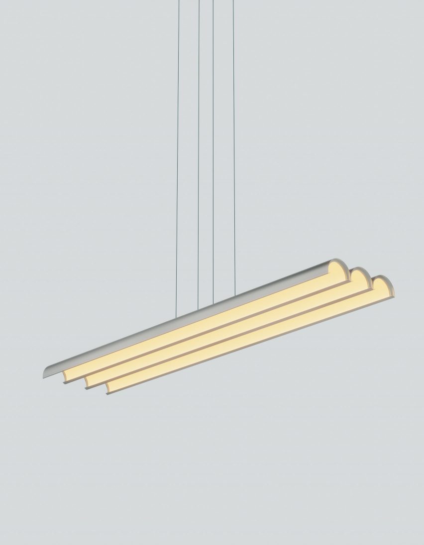 Minimalist tubular lights hanging from ceiling