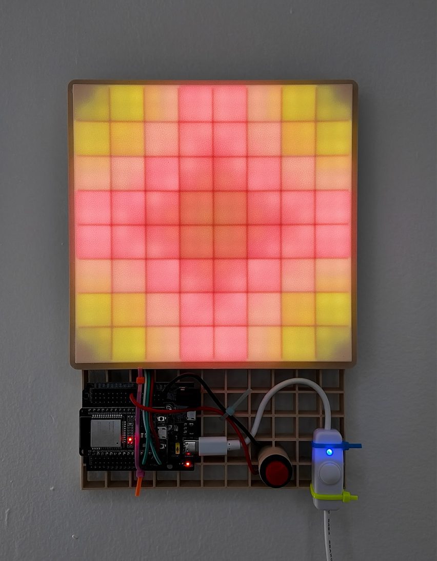 Colourful ceramic product fixed on wall