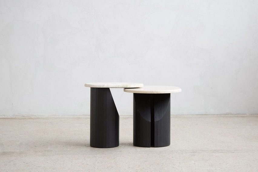 White and black stools paired together