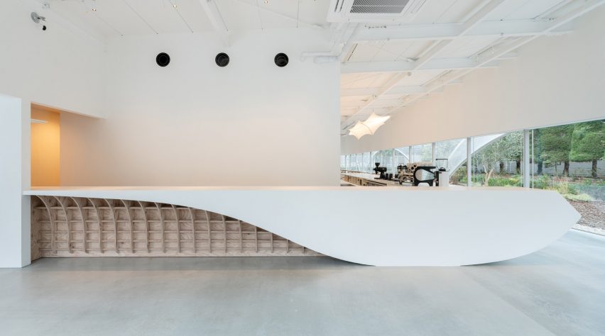 Interior view of cafe by Kengo Kuma and Associates