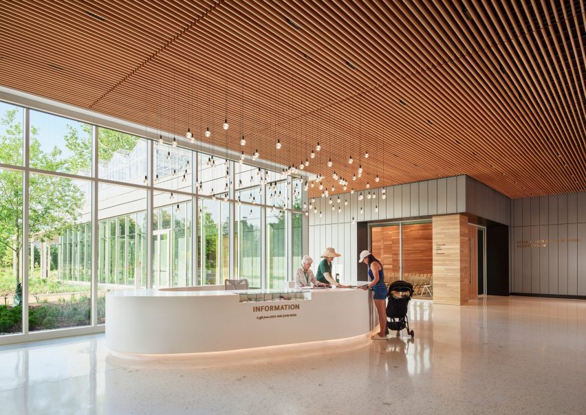 Interior of Missouri Botanic Garden with wooden ceilings