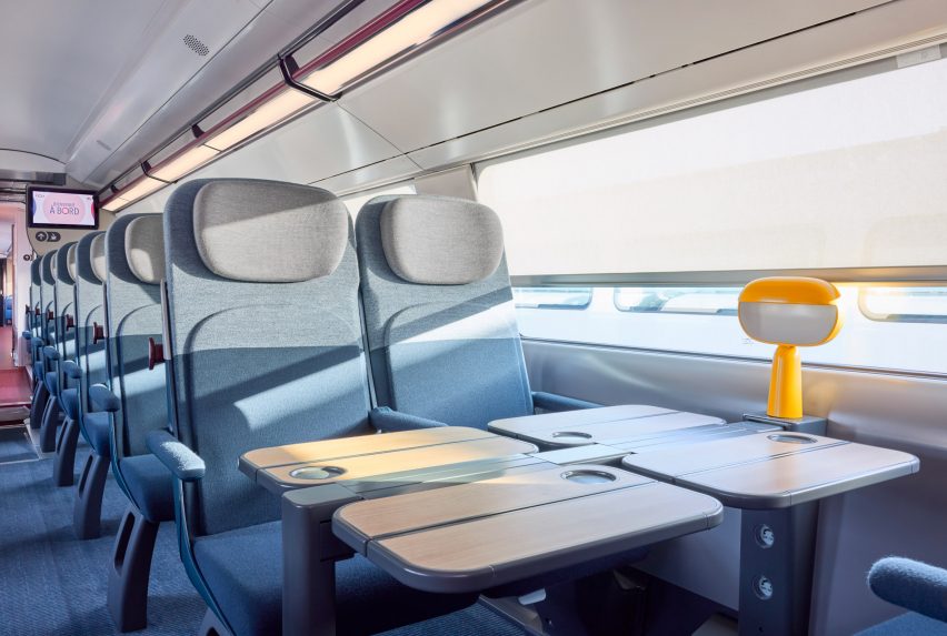 Seating area of train interior by Nendo and Arep