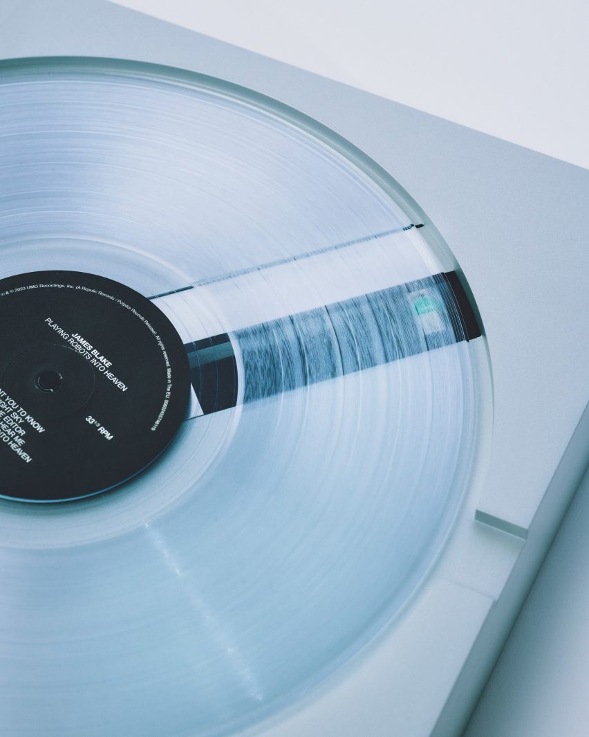 Close-up of clear vinyl on PP-1 record player by Waiting for Ideas