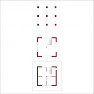 Floor plans of a red cabin in Barcelona by Test and Prefab House Changeover