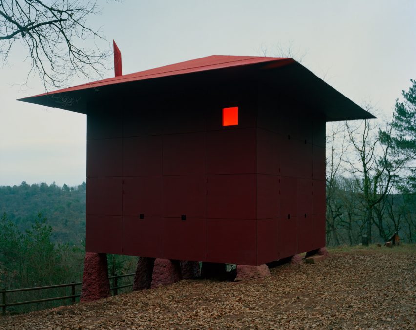 Red cabin in Barcelona forest