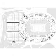 Plan showing handball set-up at SAP Garden by 3XN
