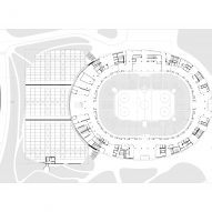 Plan showing ice hockey set-up at SAP Garden by 3XN