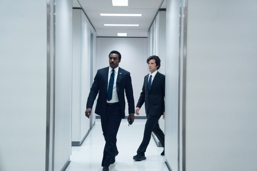 White corridors in TV show Severance