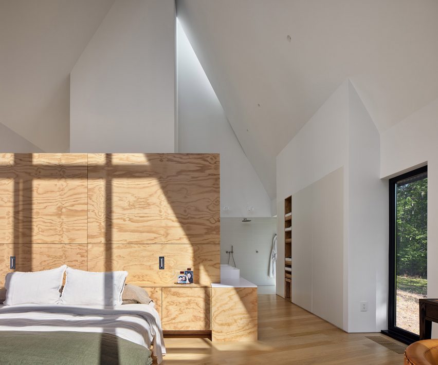 Bed with wooden head board
