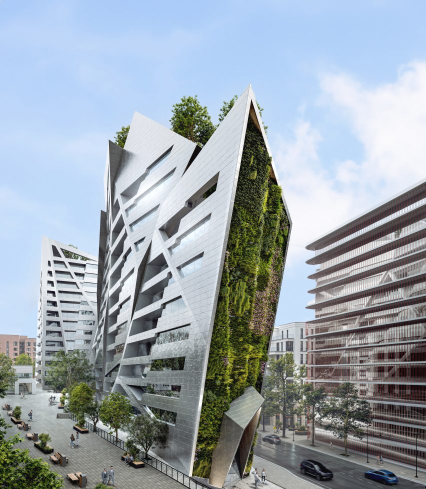 Angular building with green walls by Studio Libeskind