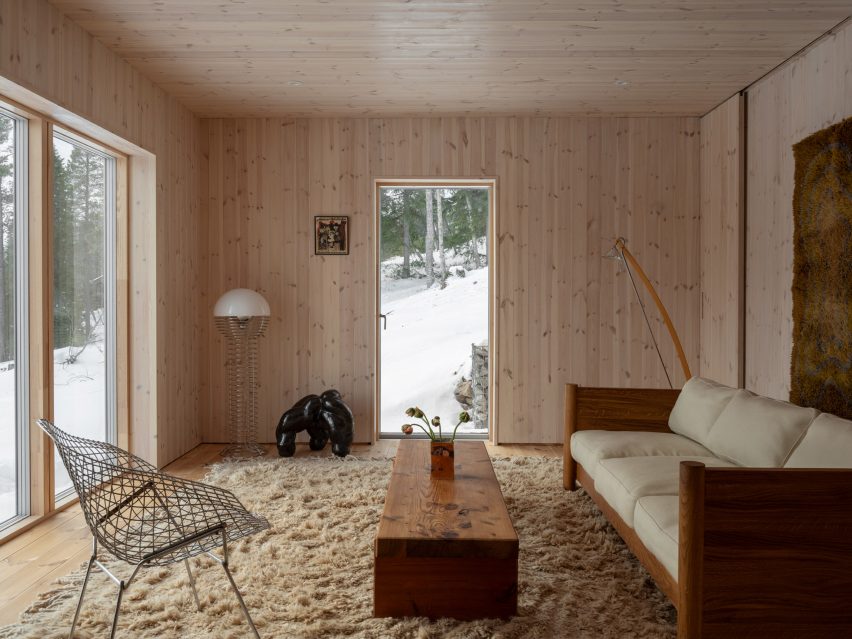 Timber interior of a Swedish cabin by Note Design Studio