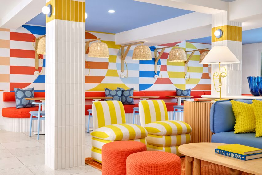 Breakfast room with striped motifs and bold colours