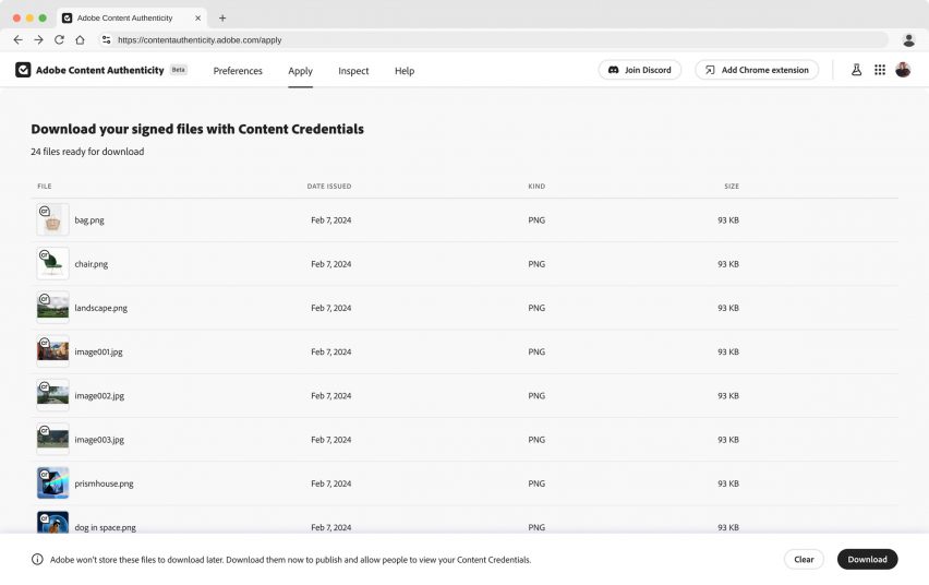 A screenshot of the Adobe Content Authenticity app