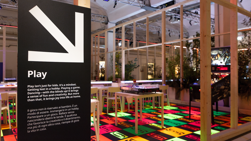 Colourful installation display with tabletop games