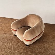 Photo of brown fabric arm chair