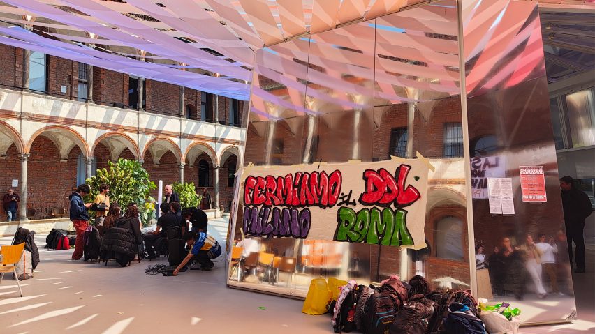 Protest at Milan design week installation