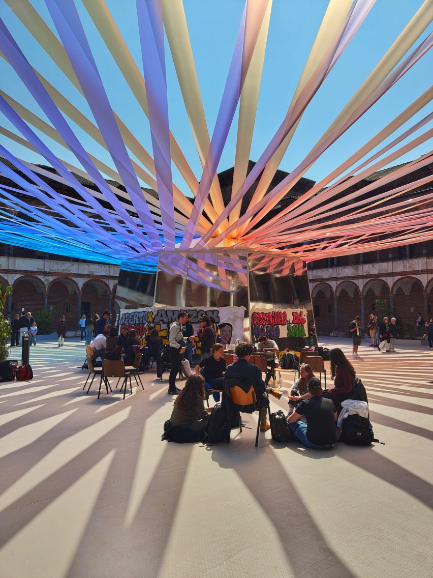 Student sit in at MAD installation during Milan design week 2025