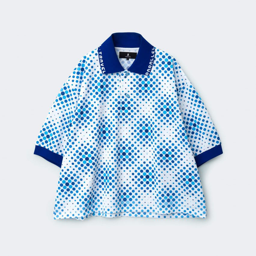 Patterned polo shirt with blue dots