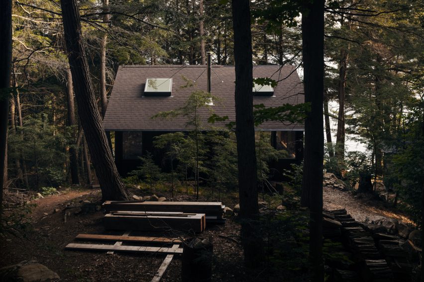 Exterior view of off-grid shelter by Anya Moryoussef Architect