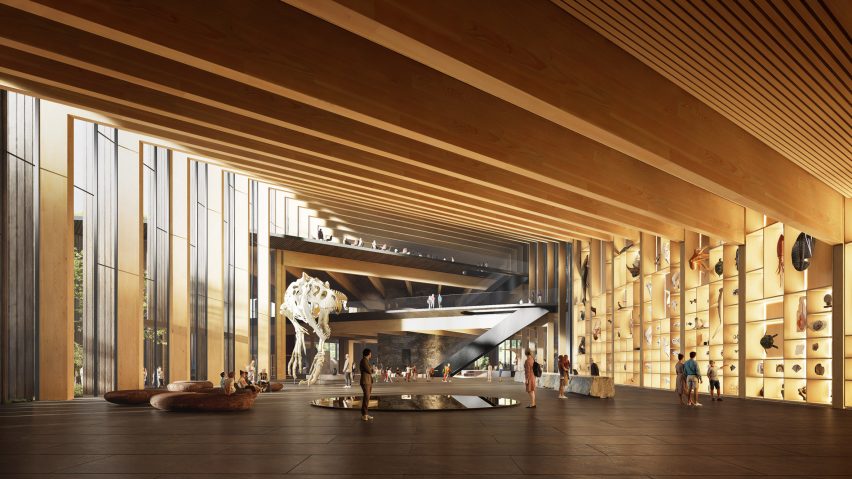 Interior render of reception hall within Hungarian Natural History Museum