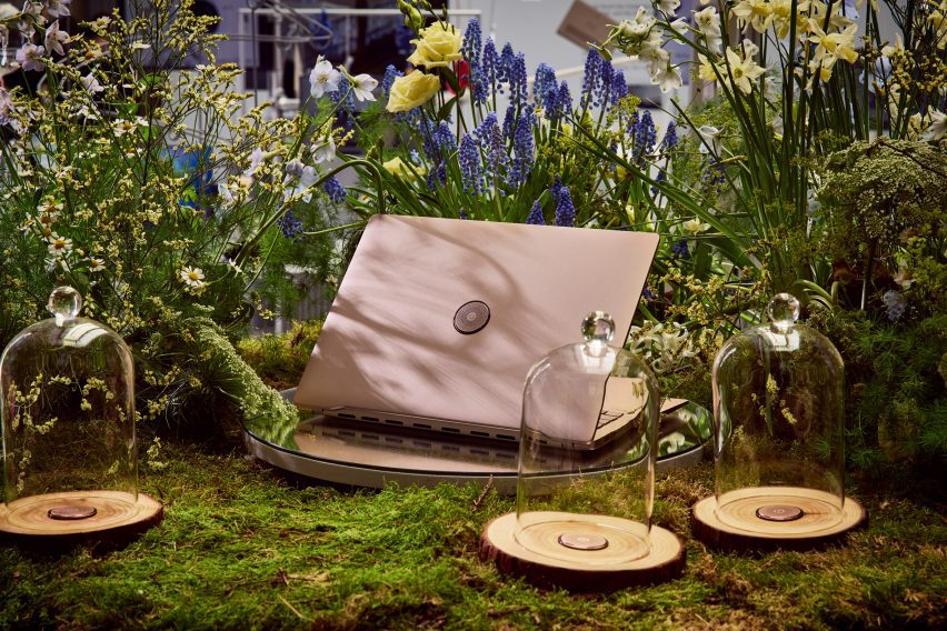 ASUS's Adol laptop surrounded by plants and flowers with scent jars