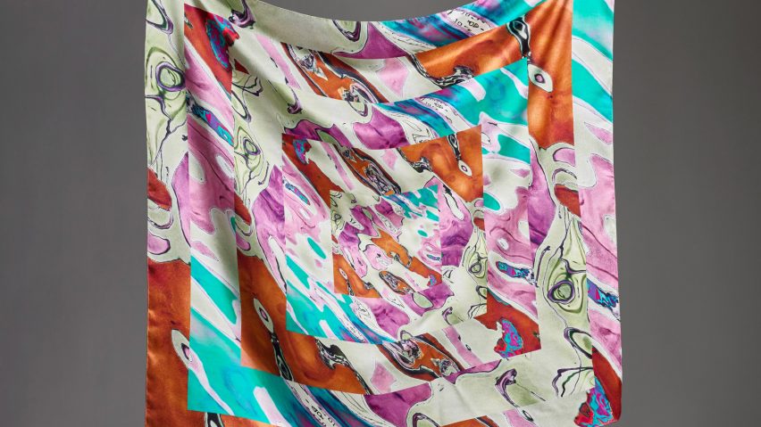 Silk scarf with pink, blue and white