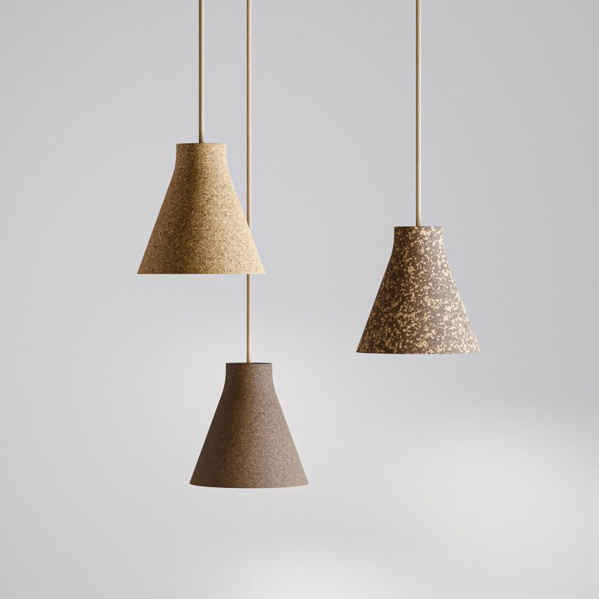 Cork gives texture to Samuel Wilkinson's Corka pendants for Zero