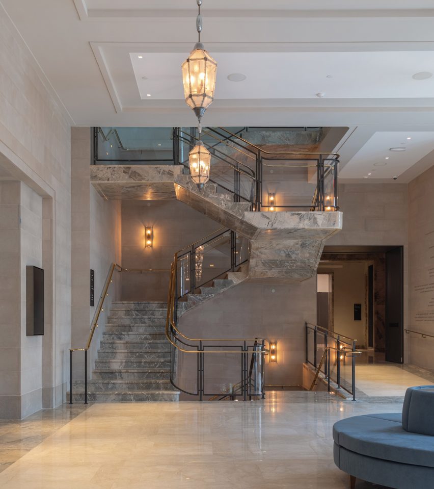 A new staircase in the Reception Hall of The Frick Collection