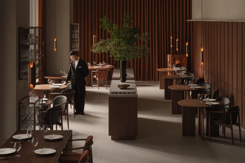 Waiter in dining room in Taipei