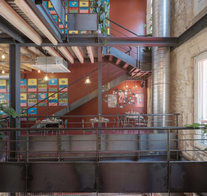 Stairwell and seating of restaurant in Marseille by Neri&Hu