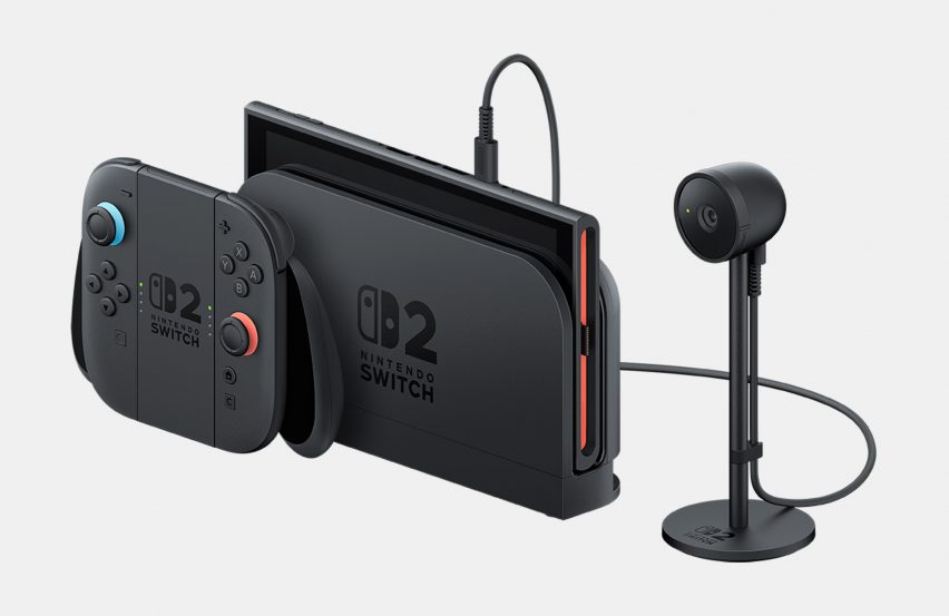 Image of the Nintendo Switch 2 in docked mode with the camera accessory