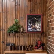 Wood-panelled 1970s-style interior