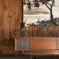 Wood-panelled 1970s-style interior