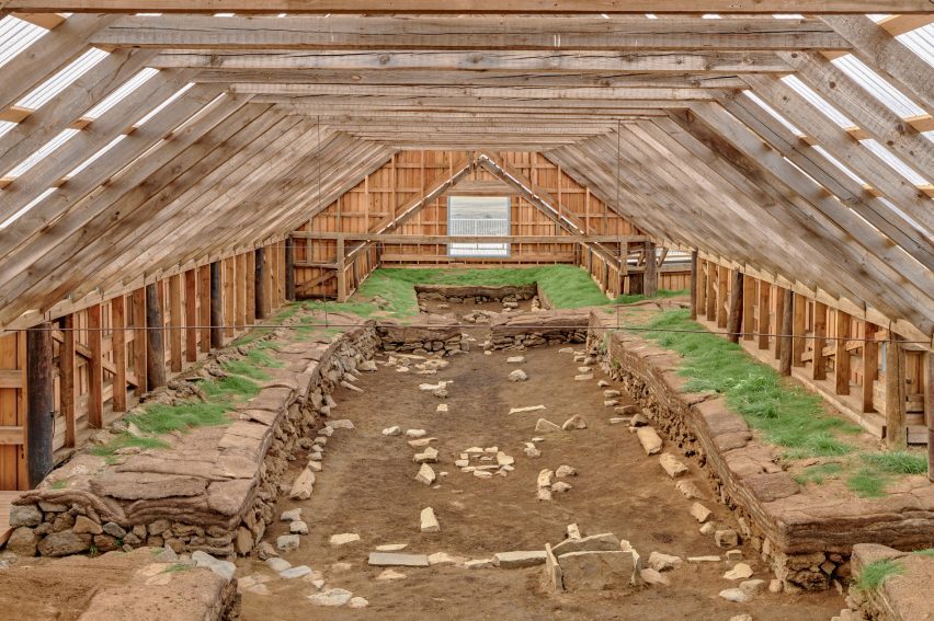 Inside the St&ouml;ng Viking ruins shelter in Iceland