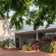 Cafe entrance through trees