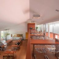 Mezzanine cafe space in gabled roof