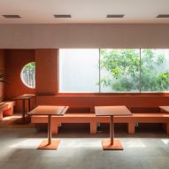 Tables and chairs in cafe setting