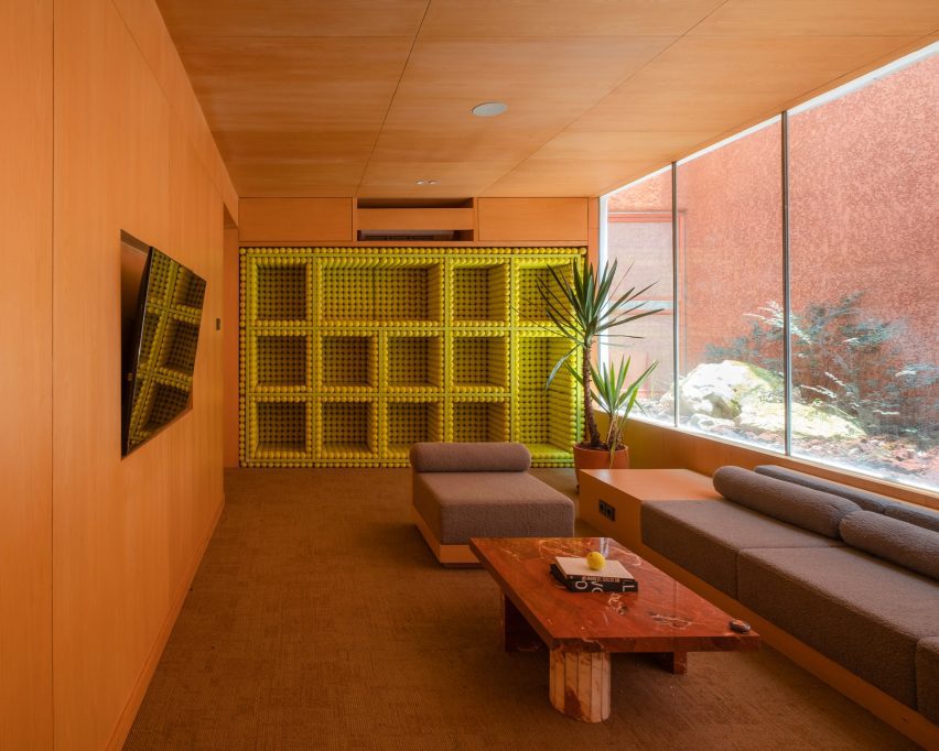 Storage lockers made from tennis balls
