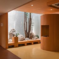 Terracotta coloured internal area of sports facility