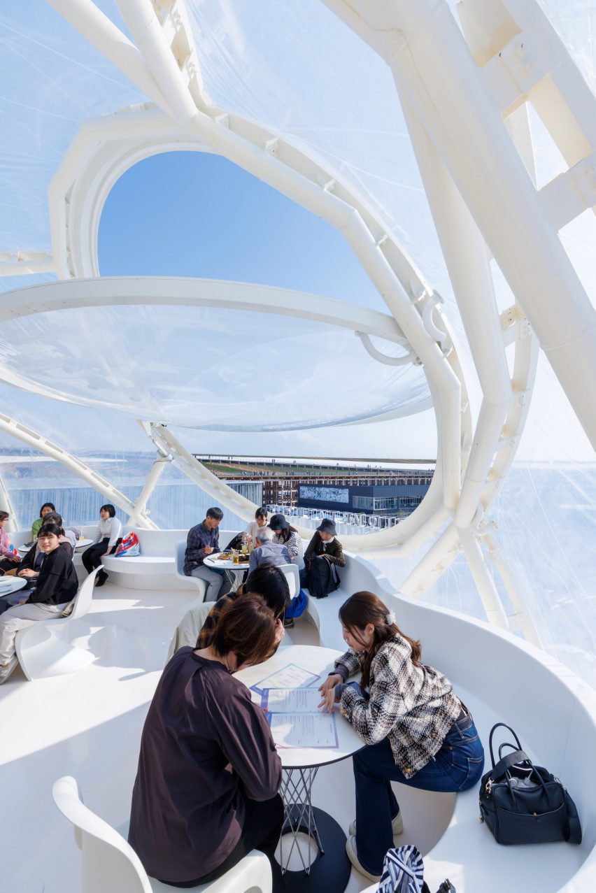 Cafe inside inflated sphere