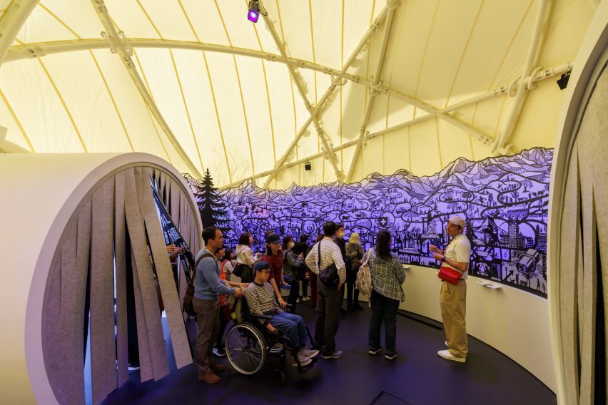 Exhibition space inside the Switzerland Pavilion at Expo 2025 Osaka by Manuel Herz Architects