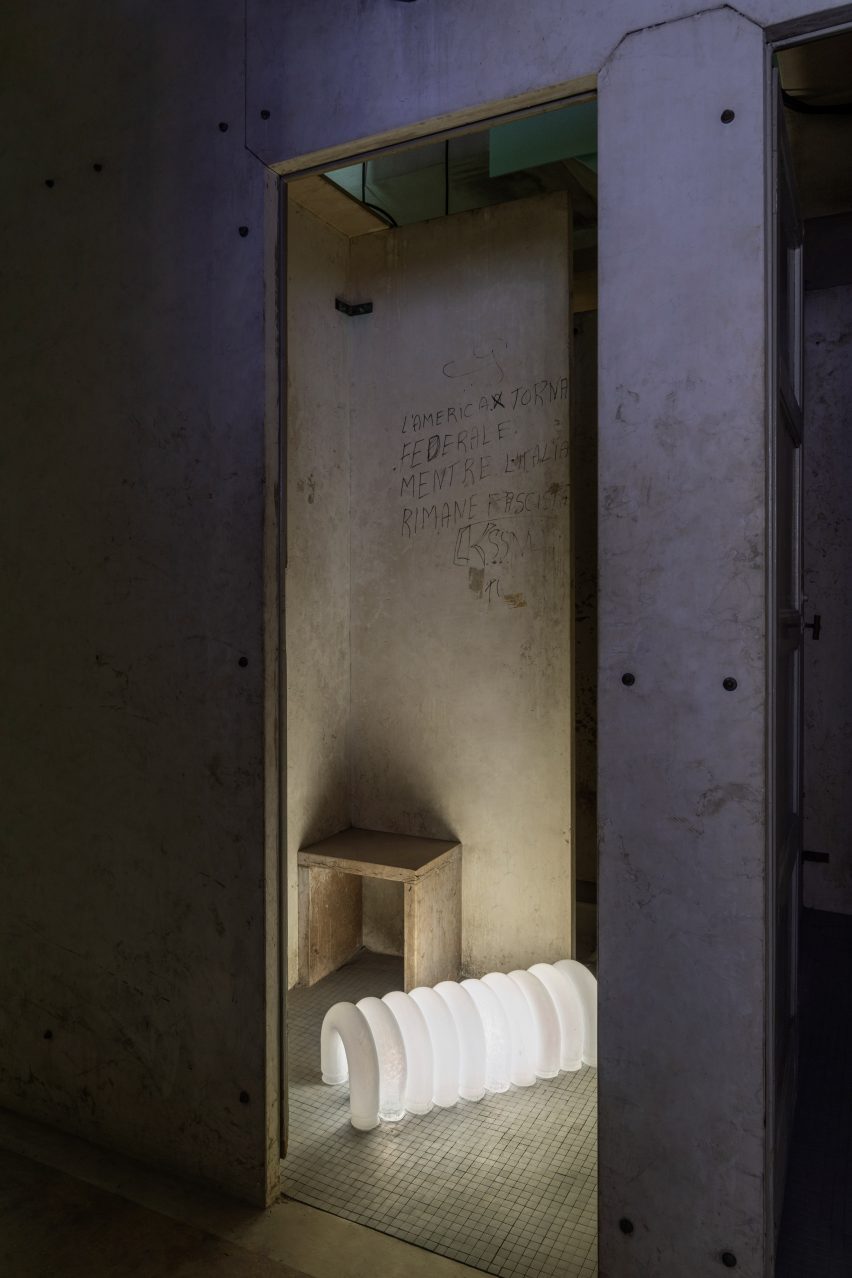 Stool and light on ground