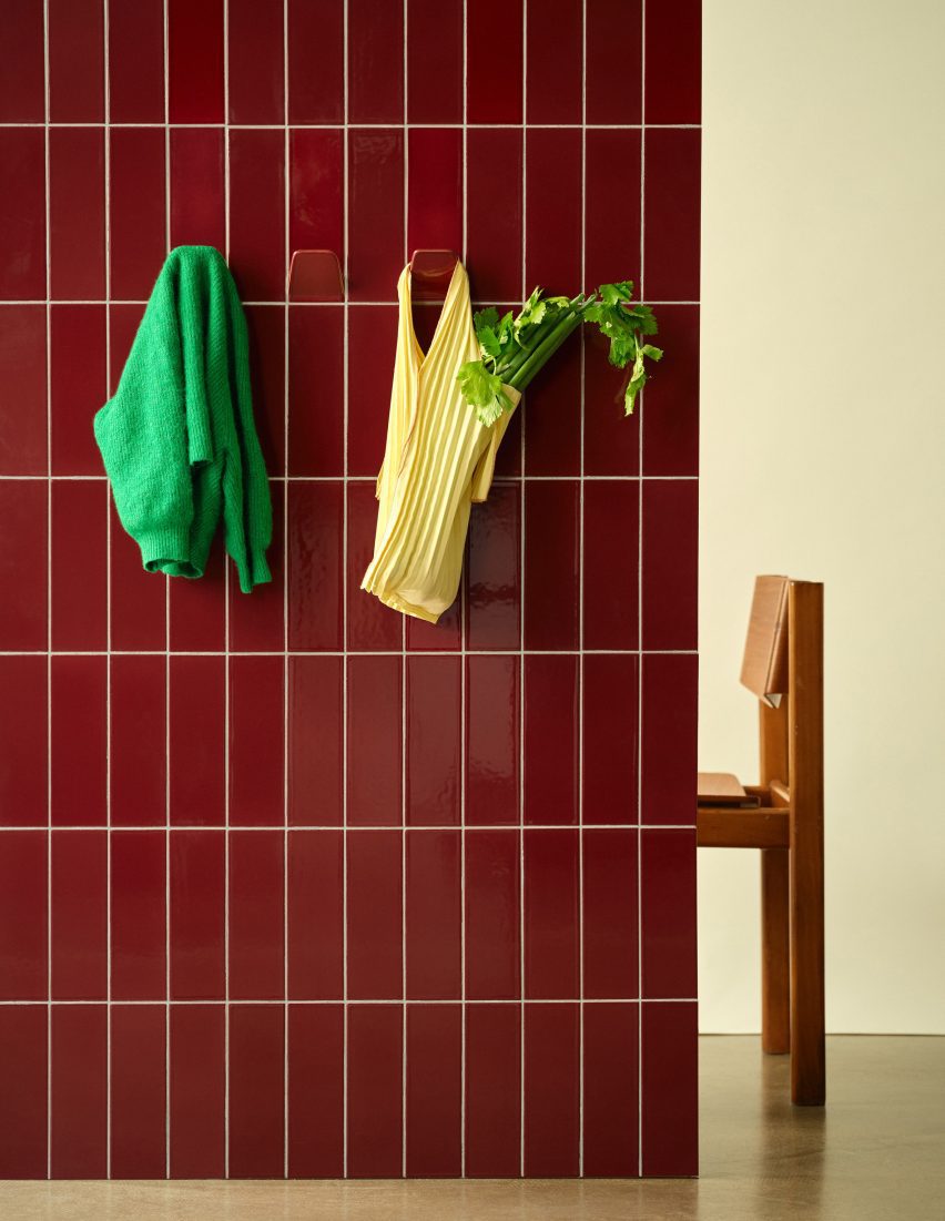 Red UU Tiles by Unknown Untitled with integrated hooks