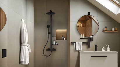 Ideal Standard's ALU+ shower system and bathroom products in a contemporary bathroom