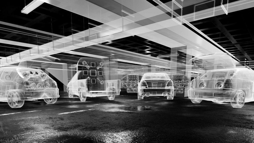 Digital render of Joyride exhibition in Barbican car park
