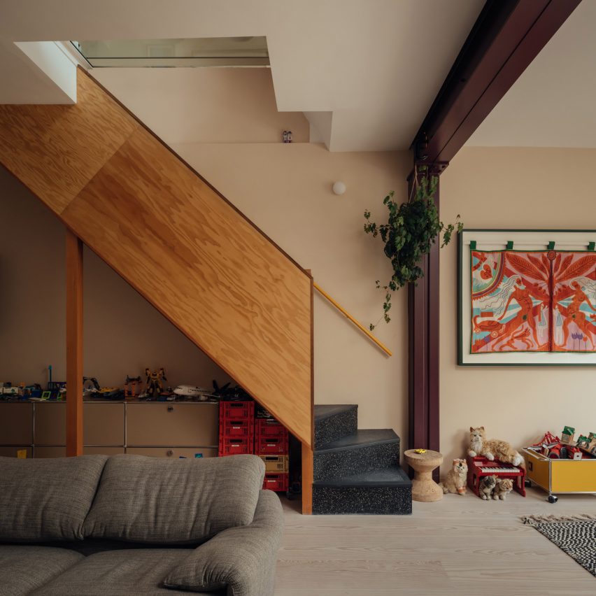 View of timber staircase within London home updated by Archmongers