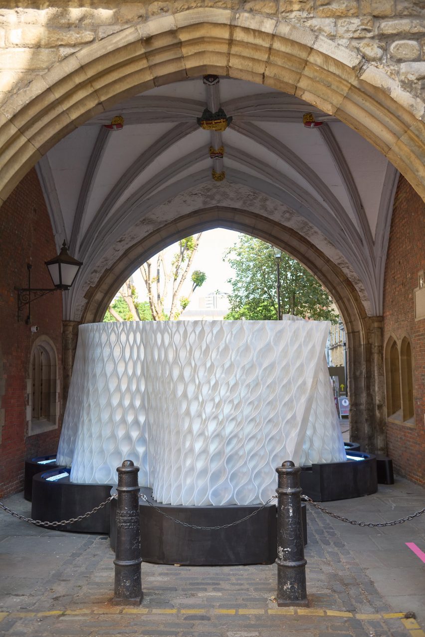 Arthur Mamou-Mani's Harmonic Tides installation under the arches of St John's Gate