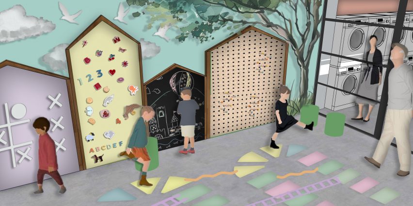 a digital illustration of people in a playground